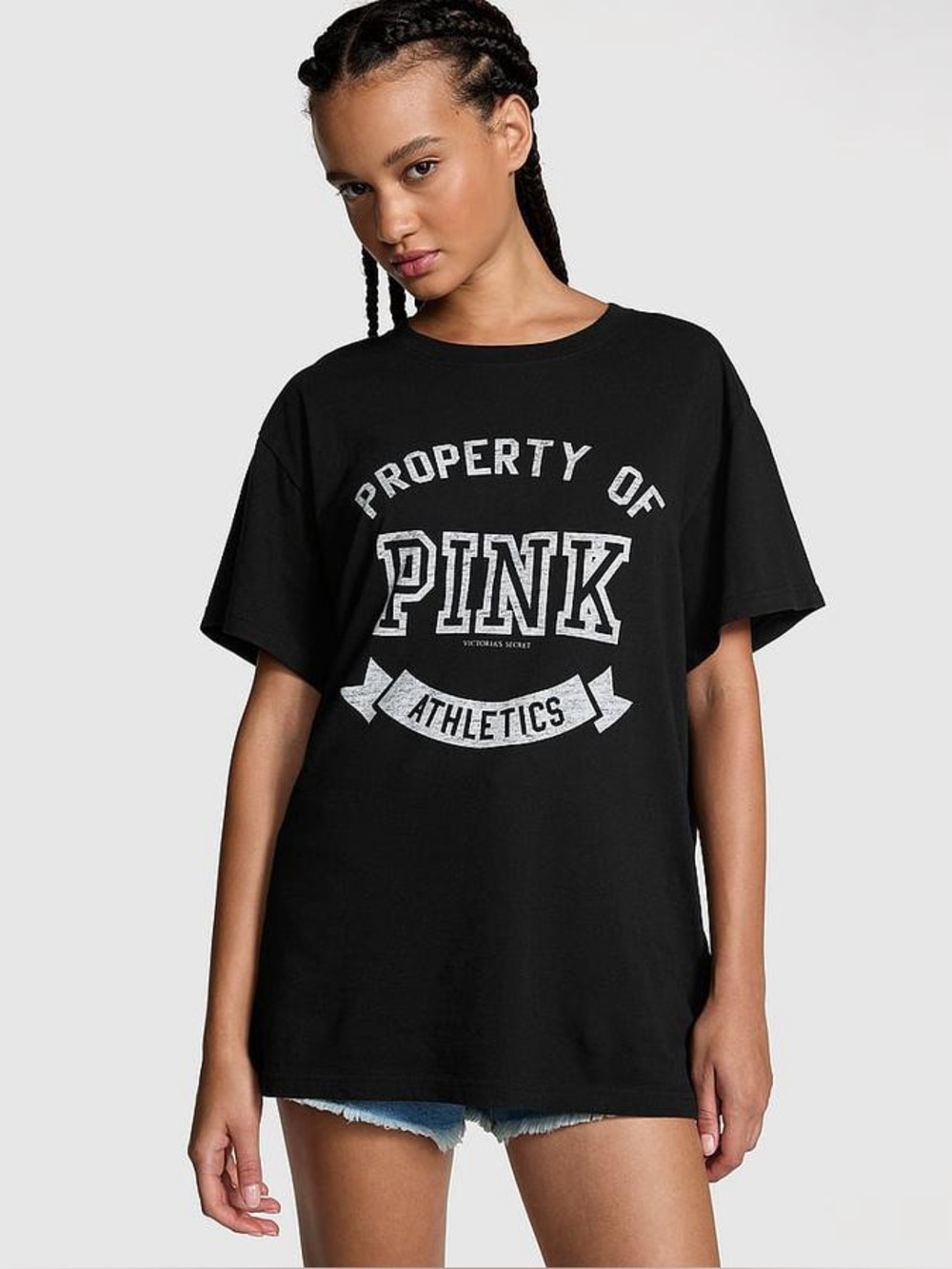 Victoria's Secret PINK Property of PINK Athletics Graphic Tee Black Oversized